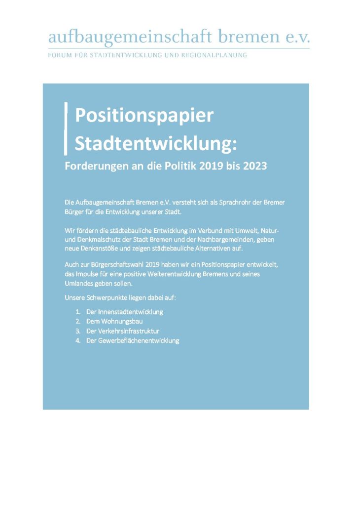 Aufbaugemeinschaft Positionspapier Stadtentwicklung 2019 2023